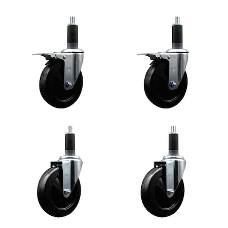 Service Caster 5'' SS Hard Rubber Swivel 1-1/8'' Expand Stem Caster Set 2 Total Lock Brakes, 4PK SCC-SSEXTTL20S514-HRS-2-S-2-118